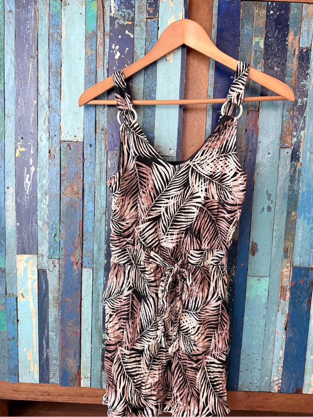 Petite Black & Blush Palm-Print One-Piece Dress